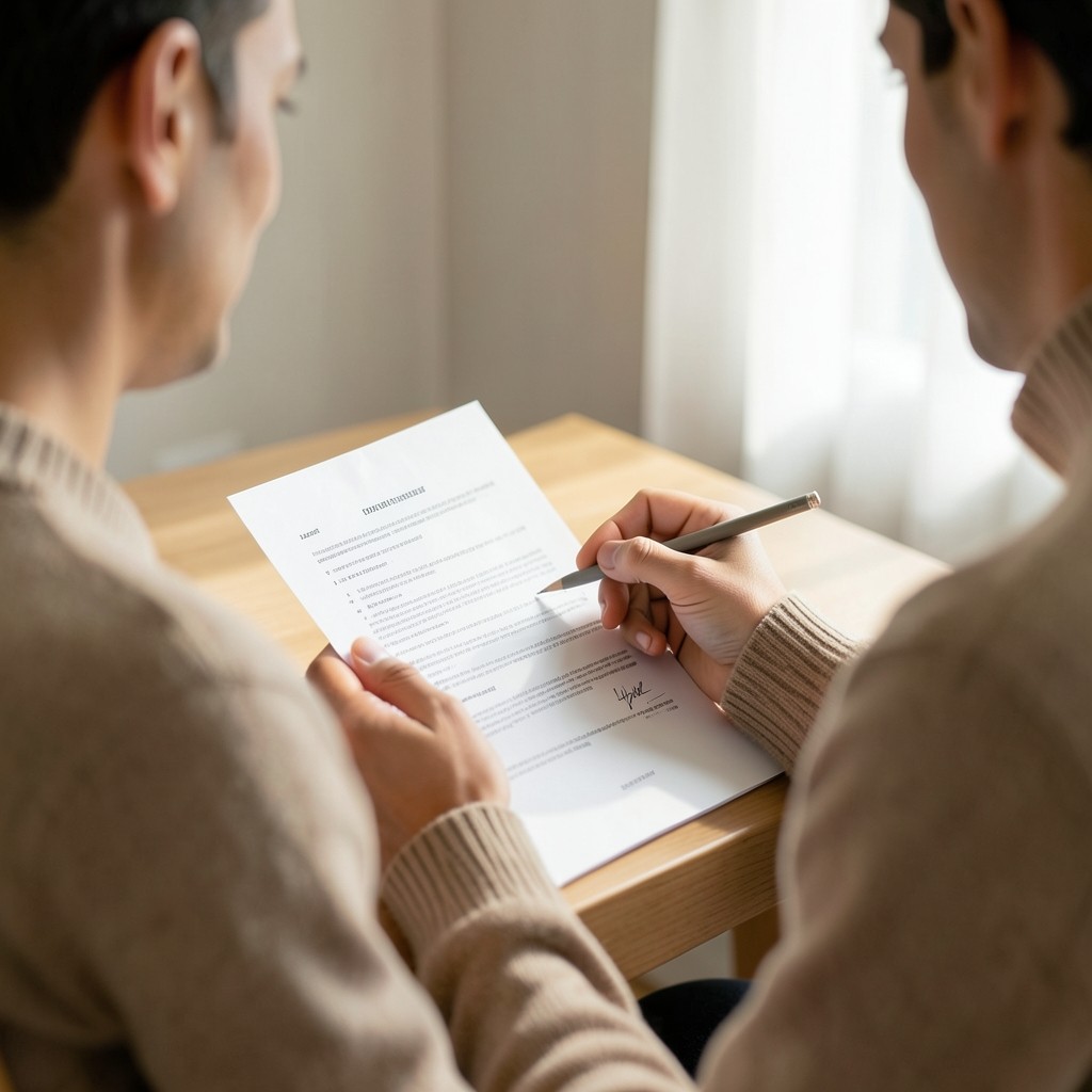 Persona subrayando cláusulas en un contrato de trabajo